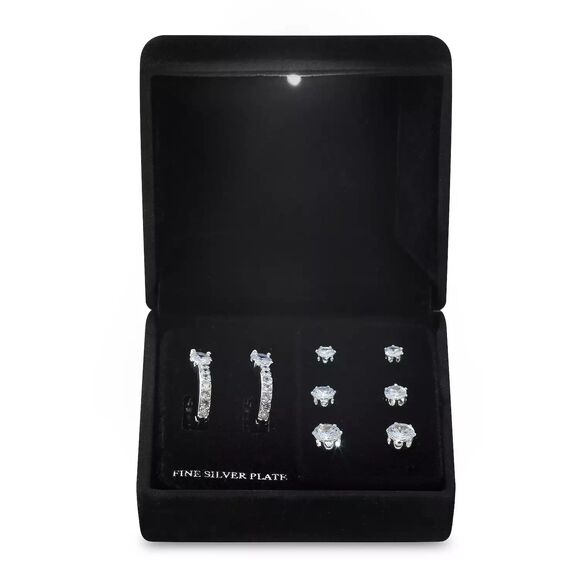 Kohls Metal Earrings 4 Pairs Silver-tone Nickel Free Cubic Zirconia Studs and ho - Picture 1 of 5